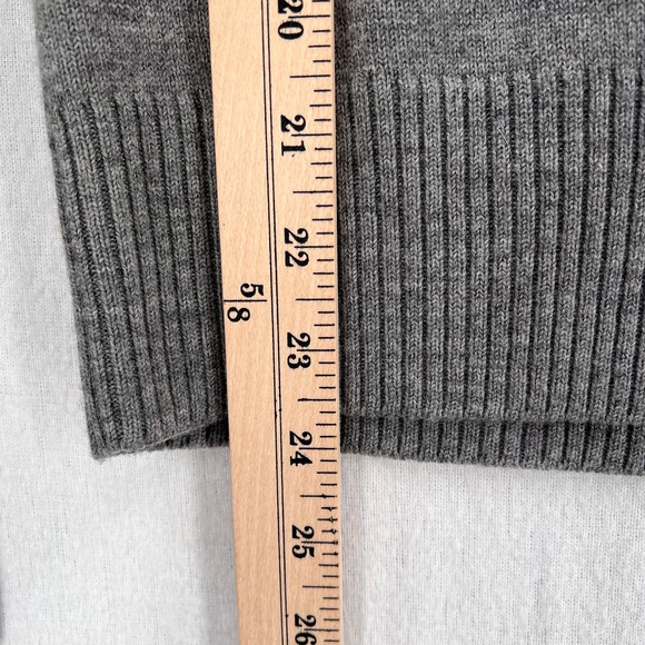 MINNIE ROSE Sweater Women S Gray Merino V-neck Long Sleeve Leather Elbow Patch - Picture 10 of 12